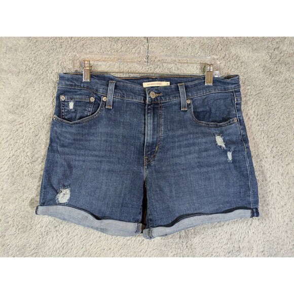 Levi's women's mid length jean shorts Size 31 rolled cuff distressed 4" length - Picture 2 of 9